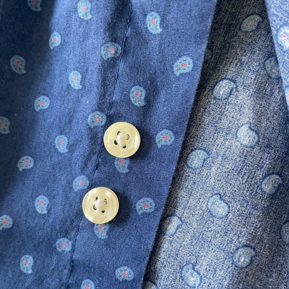 Club Room Performance Button Up Shirt Blue Paisley Print Cotton Long Sleeve - Picture 6 of 7